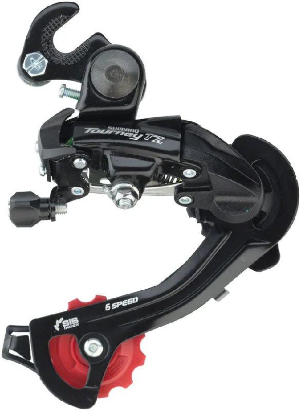 bicycle tools for the weekend rider-Shimano Tourney RD-TZ500 Rear Derailleur - 67 Speed Long Cage BLK Dropout Claw Hanger