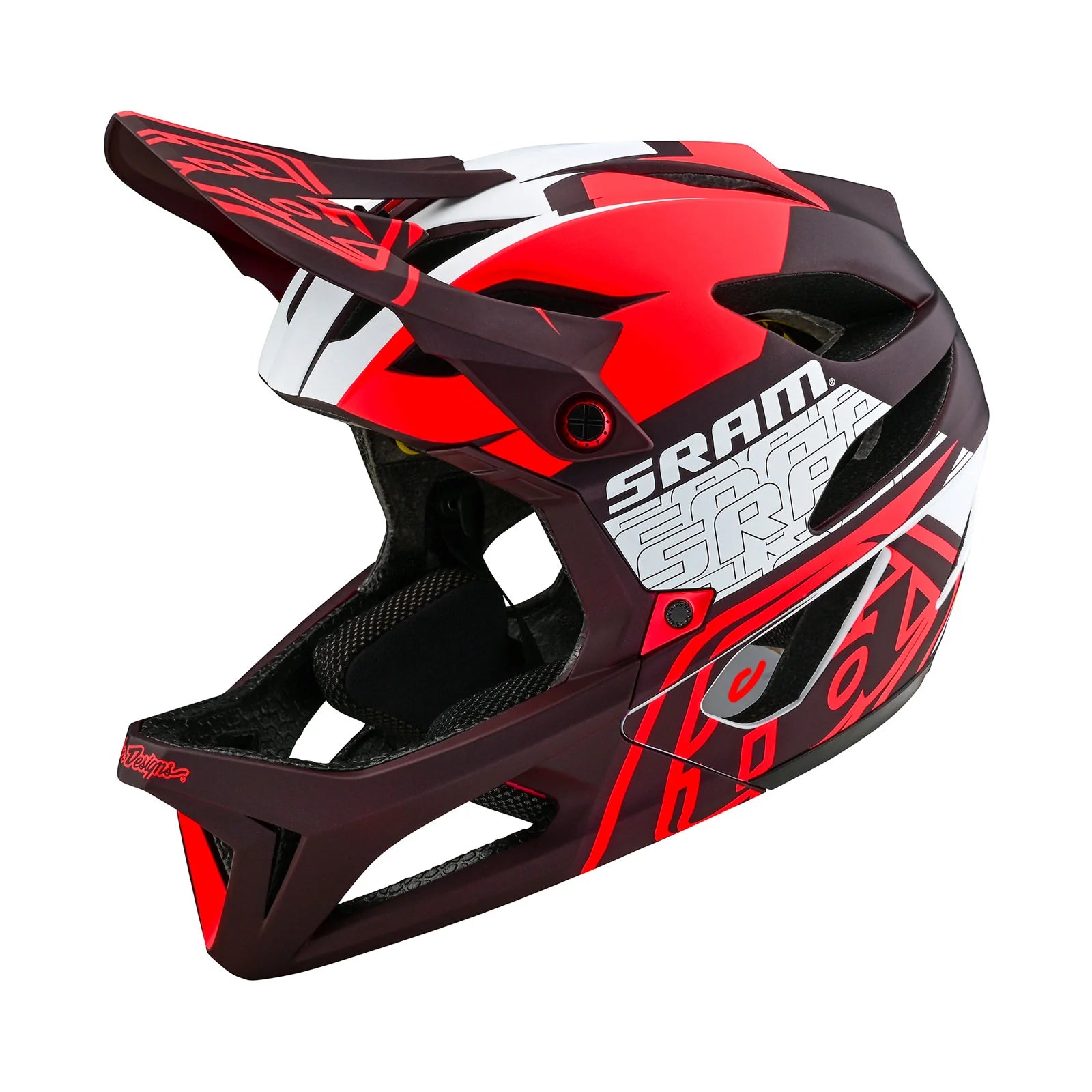 road bike accessories for long-distance riders-Troy Lee Designs Stage Full Face Helmet with MIPS - SRAM Vector - Red