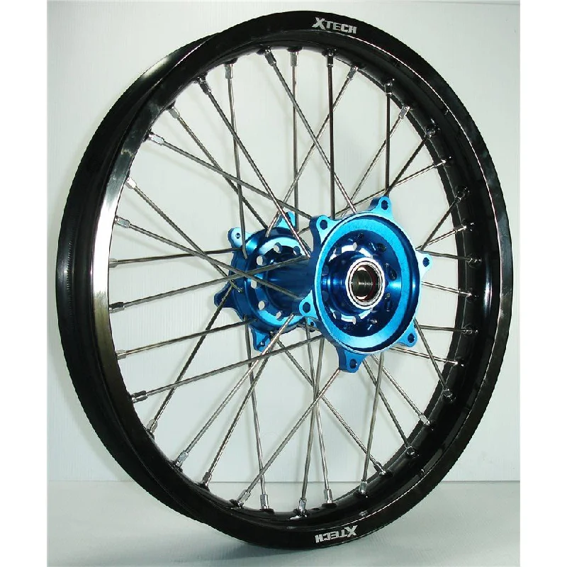 mountain bike handlebars for tough rides-X-TECH REAR WHEEL BLACK RIM/BLUE HUB/SILVER SPOKES 19X2.15