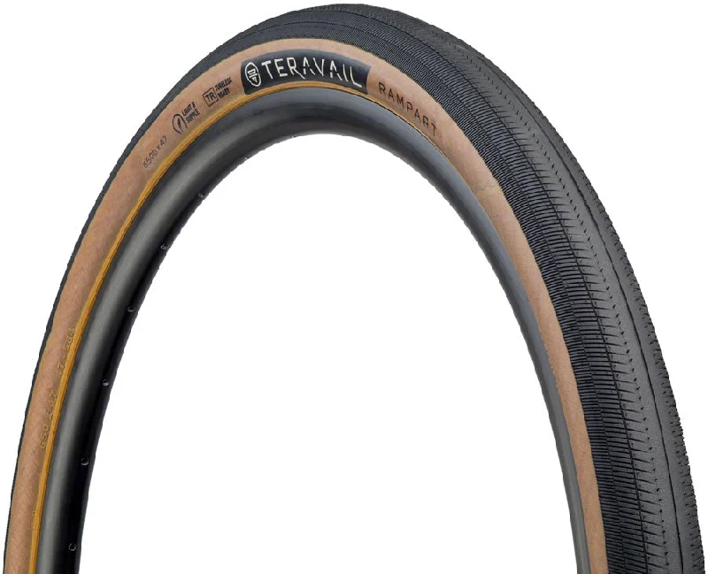 mountain bike lock systems for security-Teravail Rampart Tire - 650b x 47 Tubeless Folding Tan Light Supple Fast Compound