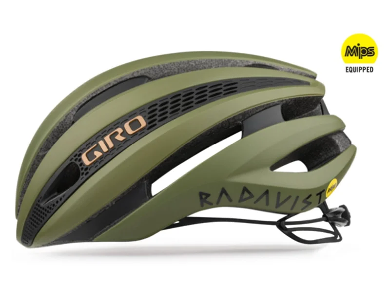 mountain bike frame bags for storage-Giro Synthe MIPS Road Helmet - Radavist Limited Edition - Olive