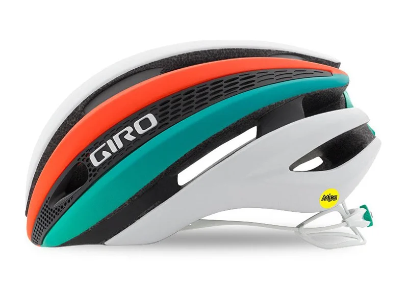 mountain bike helmets for impact protection-Giro Synthe Road Helmet - White-Turquoise-Vermillion - 2017