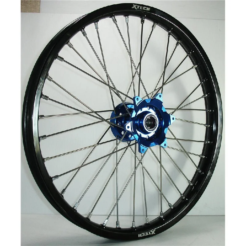 bike cleaning kits for detailed maintenance-X-TECH FRONT WHEEL BLACK RIM/BLUE HUB/SILVER SPOKES 21X1.60