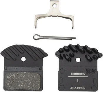 bike maintenance tools for professional repairs-Shimano J05A-RF Disc Brake Pad and Spring - Resin Compound, Finned Aluminum Back Plate