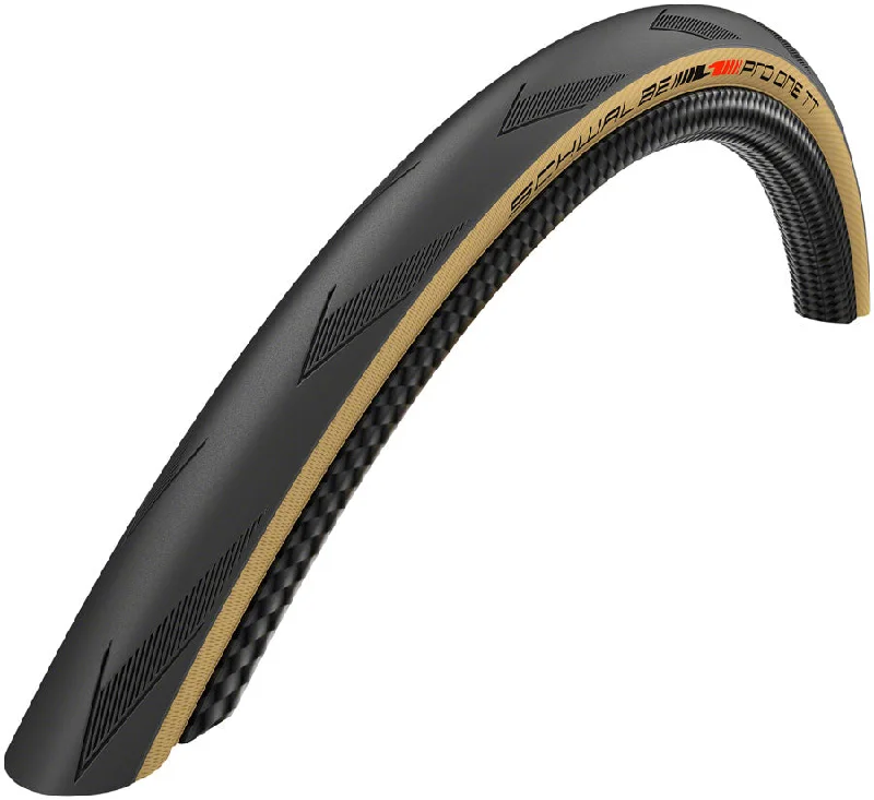 bike accessories for urban cyclists-Schwalbe Pro One TT Tire - 700 x 28 Tubeless Folding BLK/Tan Evolution Line Addix Race