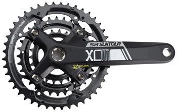 bike tools for advanced riders-SR Suntour XCM-T Crankset - 175mm, 9-Speed, 44/32/22t, 104/64 BCD, Shimano Octalink V2 Spindle Interface, Black