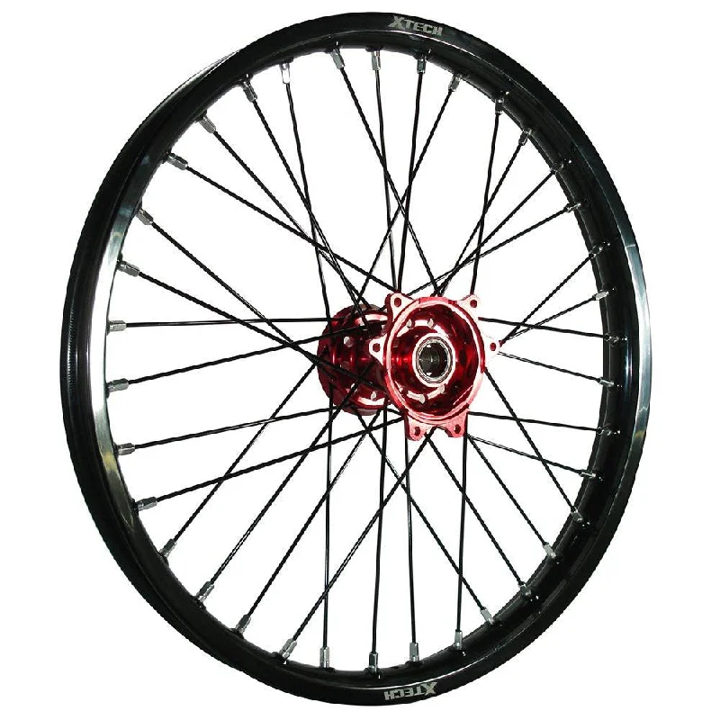 bike storage solutions for small spaces-X-TECH FRONT WHEEL BLACK RIM/RED HUB/BLACK SPOKES 21X1.60