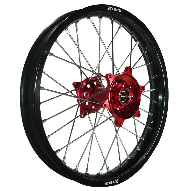 mountain bike wheels for better handling-X-TECH REAR WHEEL BLACK RIM/RED HUB/SILVER SPOKES 19X2.15