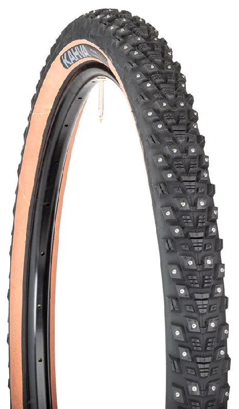 bike hand grips for extra comfort-45NRTH Kahva Tire - 27.5 x 2.1 Tubeless Folding Tan 60 TPI 240 Concave Carbide Studs